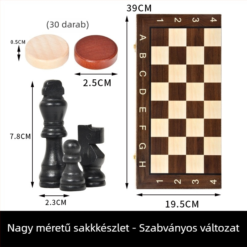 Fából készült, összecsukható 3-az-1-es társasjáték: sakk, backgammon és dáma, oktató logikai játék