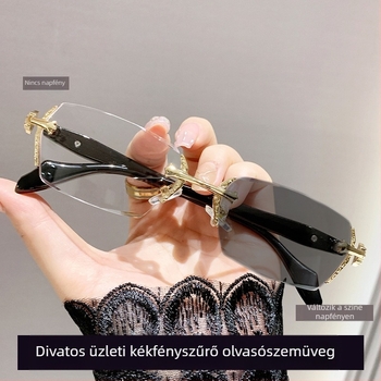 Keret nélküli olvasószemüveg anti-kékfénnyel, fém kivitel, nagy felbontású lencsék felnőtteknek, monofokális.