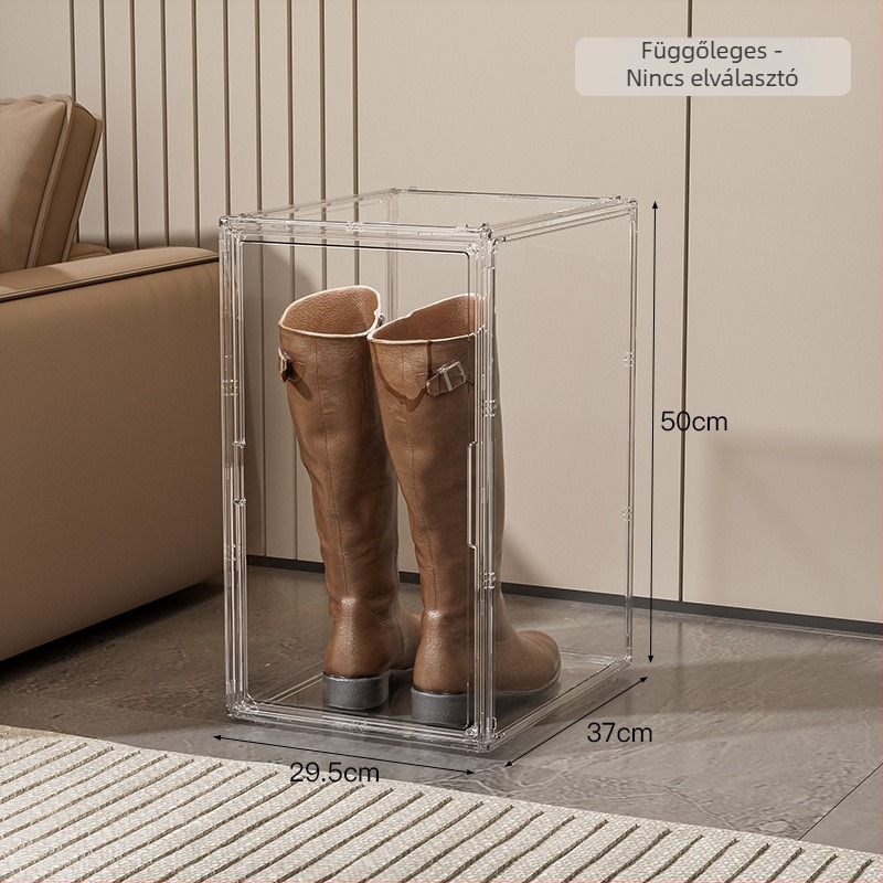 Cipősdoboz hosszú csizmákhoz, 45 L, PET anyag, teljesen átlátszó, osztókkal, porálló