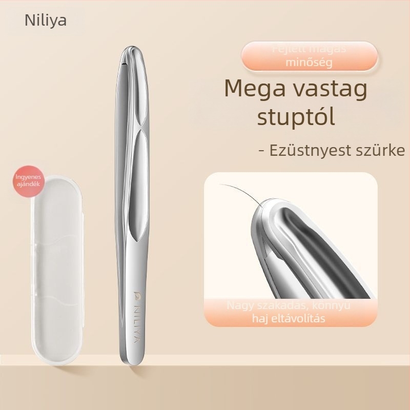 Niliya kiváló precíziós rozsdamentes acél szemöldökcsipesz, arcszőrzet és bajusz szőrszálak eltávolítására, méret 9×0,5 cm