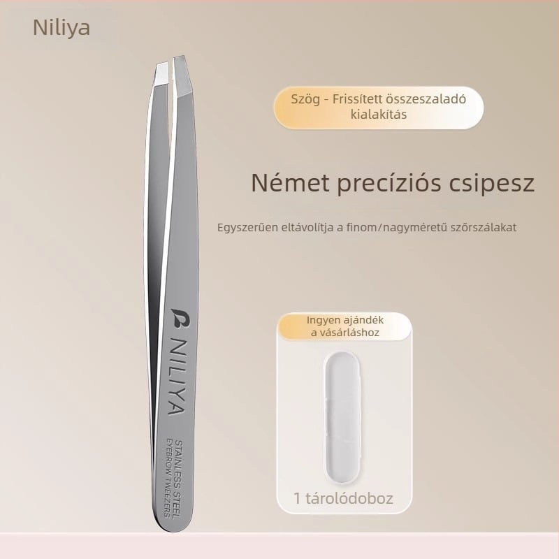 Niliya kiváló precíziós rozsdamentes acél szemöldökcsipesz, arcszőrzet és bajusz szőrszálak eltávolítására, méret 9×0,5 cm