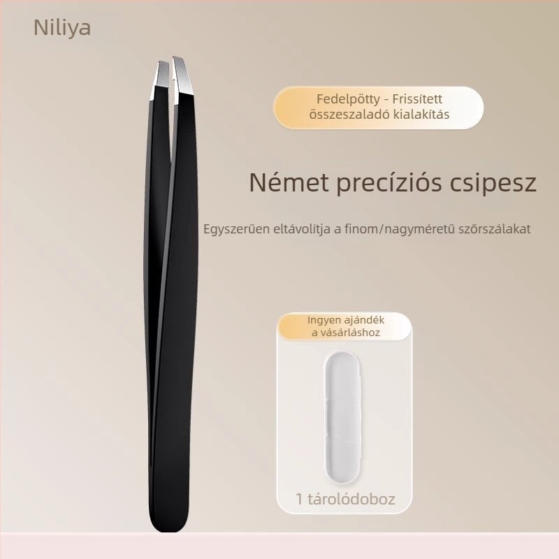 Niliya kiváló precíziós rozsdamentes acél szemöldökcsipesz, arcszőrzet és bajusz szőrszálak eltávolítására, méret 9×0,5 cm