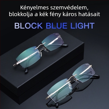 Keret nélküli olvasószemüveg kékfényvédővel, anti-fáradtságos design presbiopiarra, gyémántvágott él