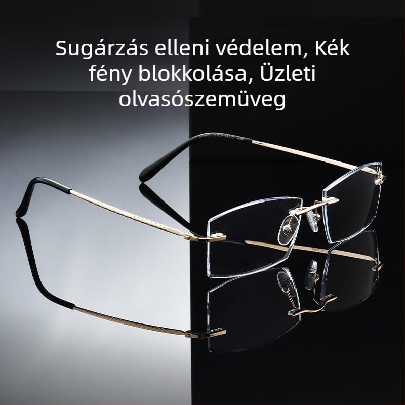 Keret nélküli olvasószemüveg kékfényvédővel, anti-fáradtságos design presbiopiarra, gyémántvágott él