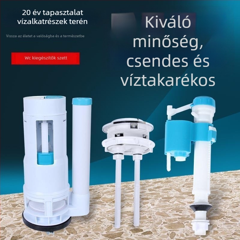 Univerzális WC tartály vízbetöltő szelep, úszóval és kiömlő szeleppel kiegészítőkkel — CE tanúsítvány