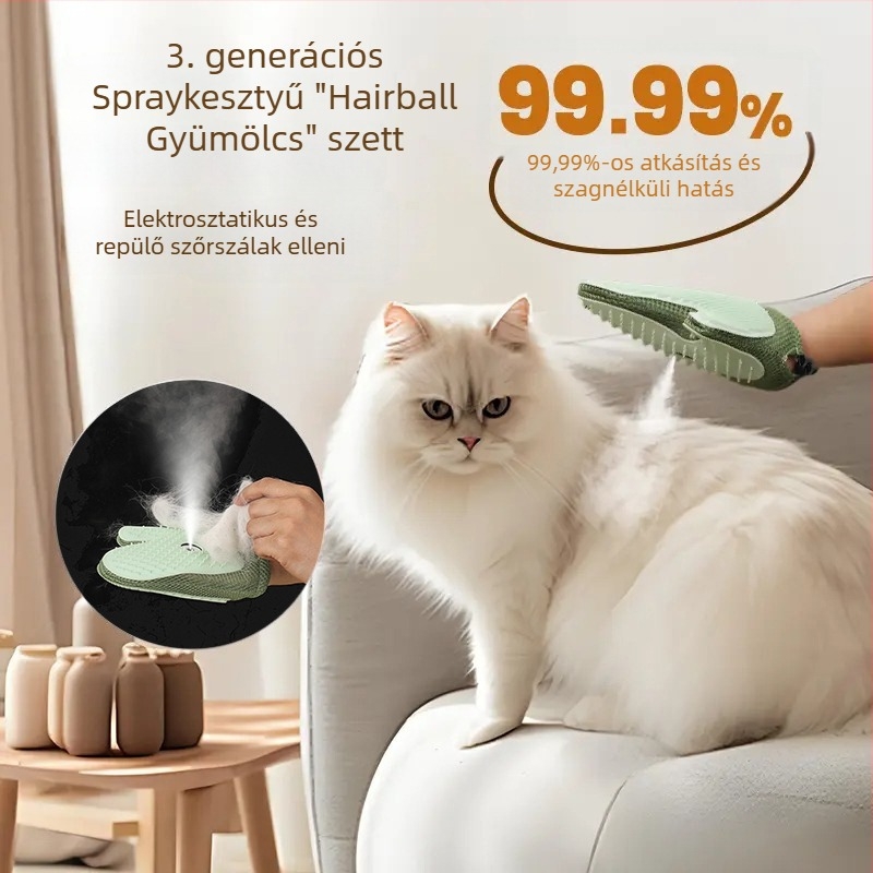 Háziállat-szőrmentesítő kesztyűk – anti-sztatikus, gubancok oldása és masszázs, univerzális méret, Anyag: TPR + textile