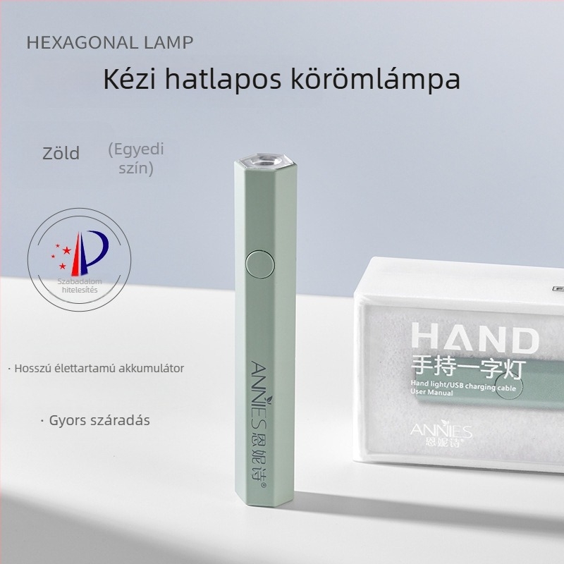 Hatszögletű kézben tartható fototerápiás lámpa manikűrhöz, újratölthető akkumulátorral