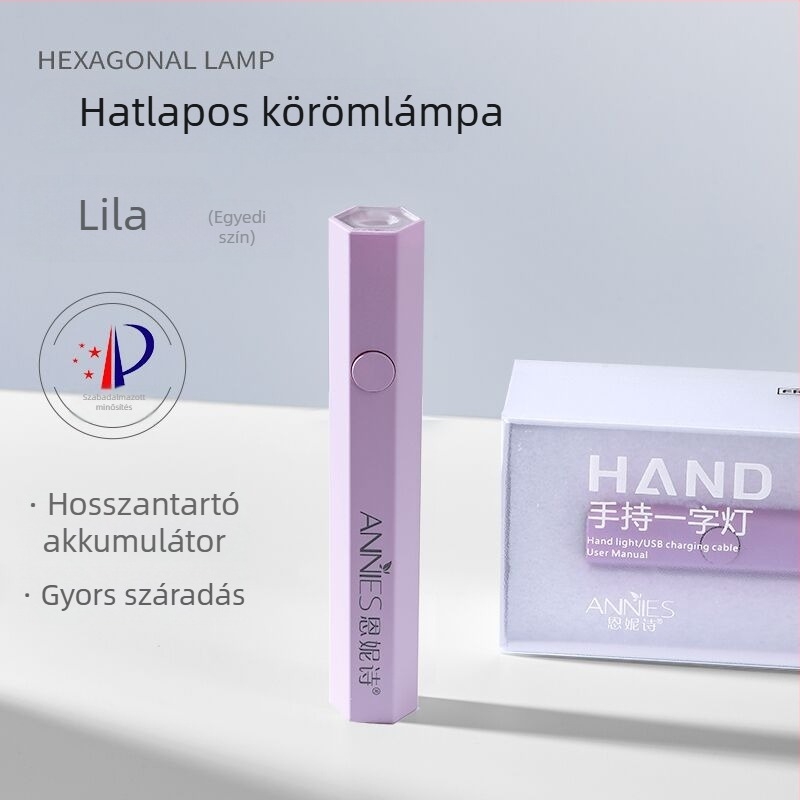 Hatszögletű kézben tartható fototerápiás lámpa manikűrhöz, újratölthető akkumulátorral