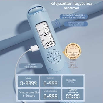 Vezeték nélküli okos ugrókötele számolóval, újratölthető, 2,8 m, fogantyú ABS+TPR