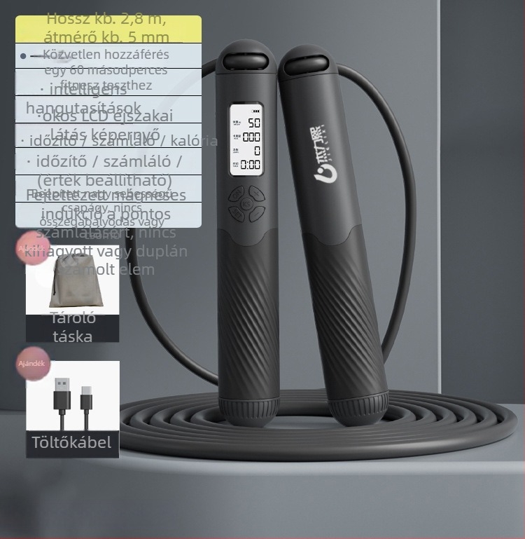 Vezeték nélküli okos ugrókötele számolóval, újratölthető, 2,8 m, fogantyú ABS+TPR