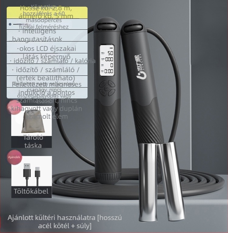 Vezeték nélküli okos ugrókötele számolóval, újratölthető, 2,8 m, fogantyú ABS+TPR