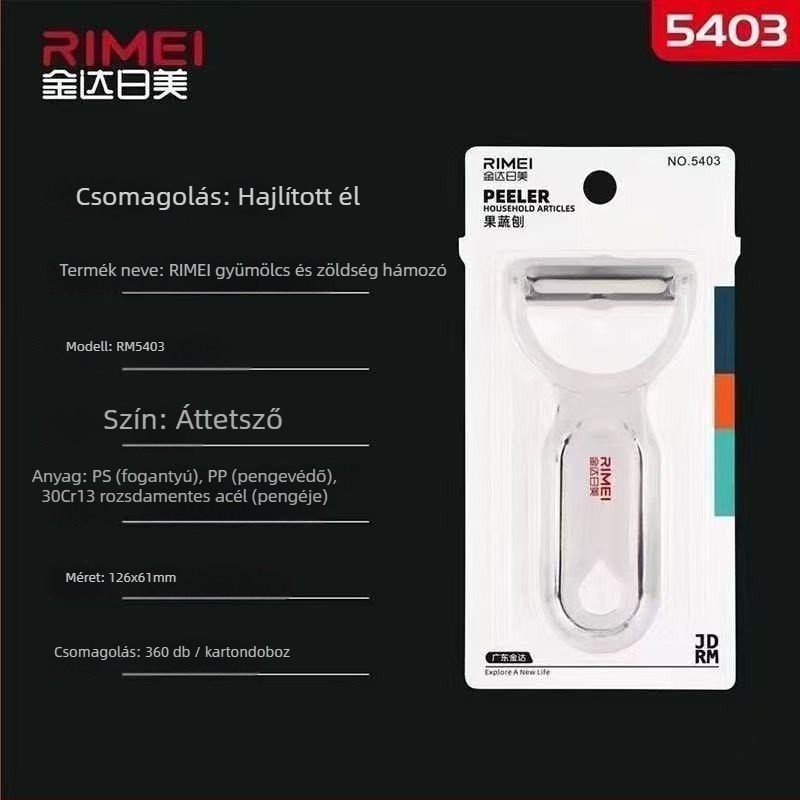 Hámozó zöldség- és gyümölcsök számára – rozsdamentes acél penge, műanyag nyél; sokfunkciós, három az egyben; 2021 nyarán debütált