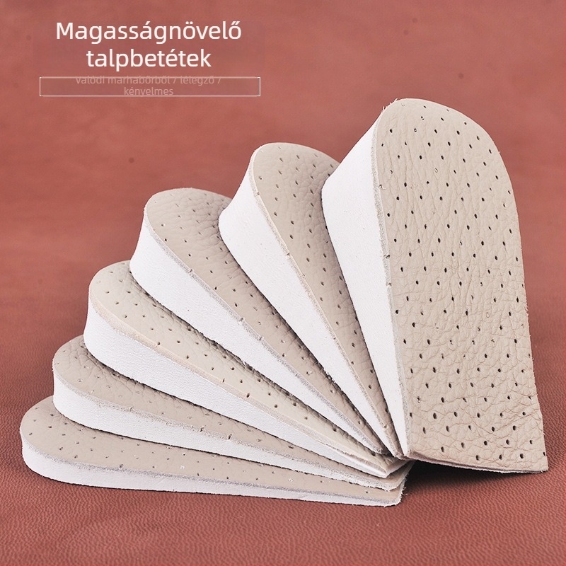 Unisex magasságnövelő félbetét bőrből és EVA-ból, láthatatlan, ütéscsillapító, lélegző, 1–4 cm magasságnövelés
