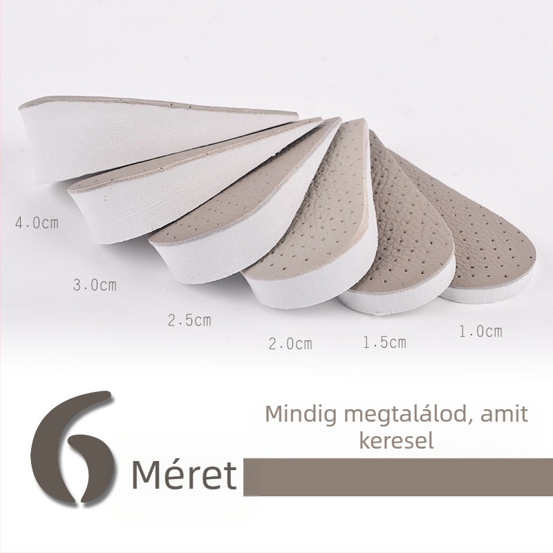 Unisex magasságnövelő félbetét bőrből és EVA-ból, láthatatlan, ütéscsillapító, lélegző, 1–4 cm magasságnövelés