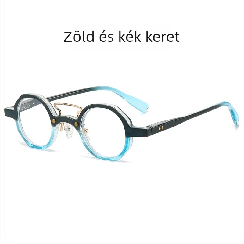Retro olvasó szemüveg, kis keret, rugós szárak, gyanta lencsék anti‑kékfény védelemmel, közelre látás támogatás; PC keret, teljes keret, kis arcú időseknek