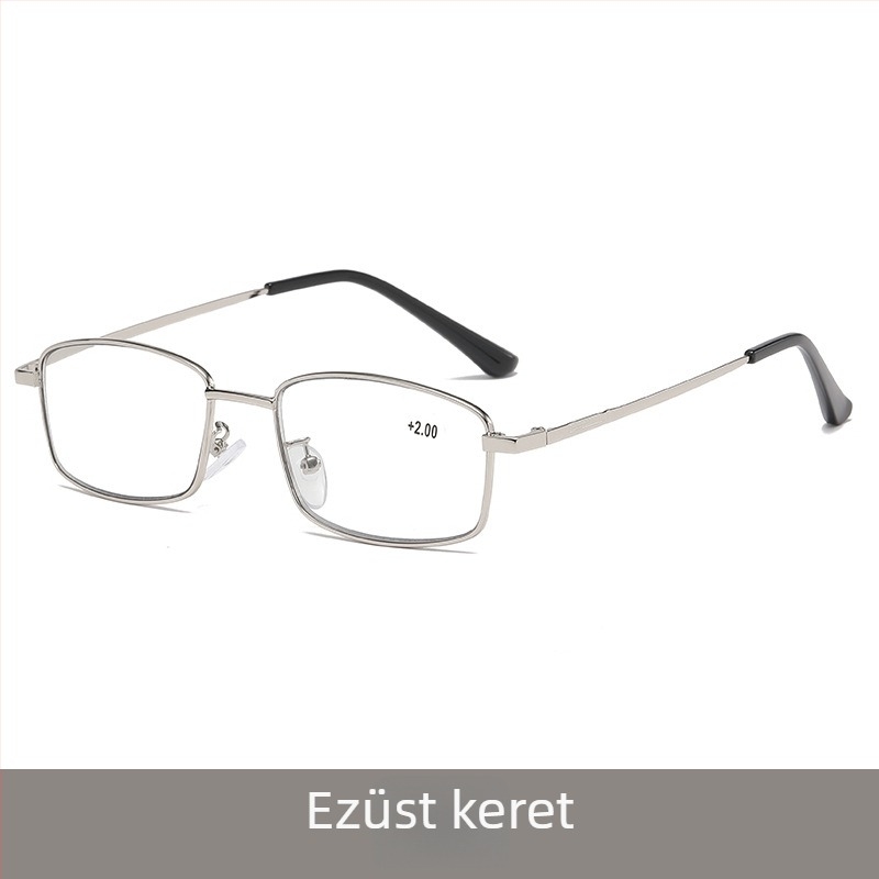 Olvasószemüveg fotokromos és többfókuszú lencsékkel, kékfény elleni védelemmel, teljes keretű fém keret