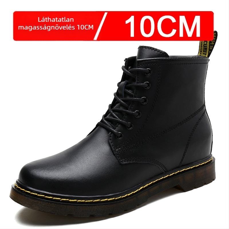 Martin csizma 10 cm rejtett magasságnöveléssel, PU felsőrész, gumitalp, középmagas szár