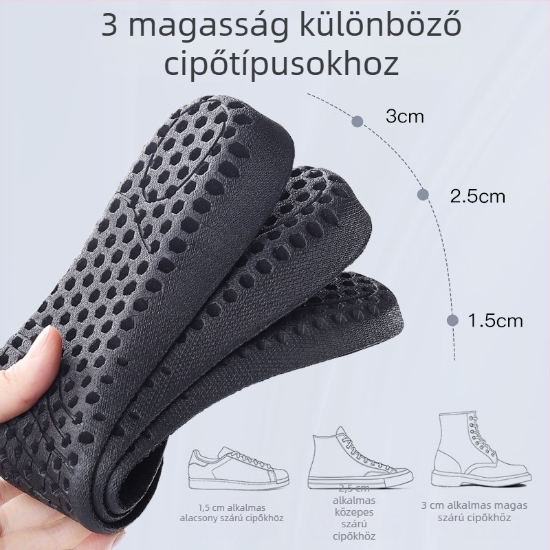 3 cm belső magasságot növelő talpbetét, teljes talpbetét, lélegző méhsejt mintázatú, ütéscsillapító, férfiak és nők számára