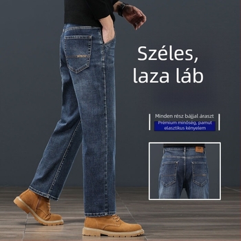 Férfiaknak szóló egyenes szabású farmer, középmagas derék, cipzáras zárás, velúrral bélelt