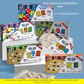 Hordozható mágneses játékkészlet: Chess, Flying Chess, Gobang, Snakes and Ladders, Checkers; ABS anyag, kb. 200 g, hordozható oktatási játék iskola, otthon és közösség számára