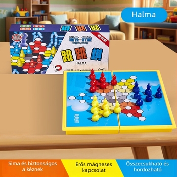 Hordozható mágneses játékkészlet: Chess, Flying Chess, Gobang, Snakes and Ladders, Checkers; ABS anyag, kb. 200 g, hordozható oktatási játék iskola, otthon és közösség számára