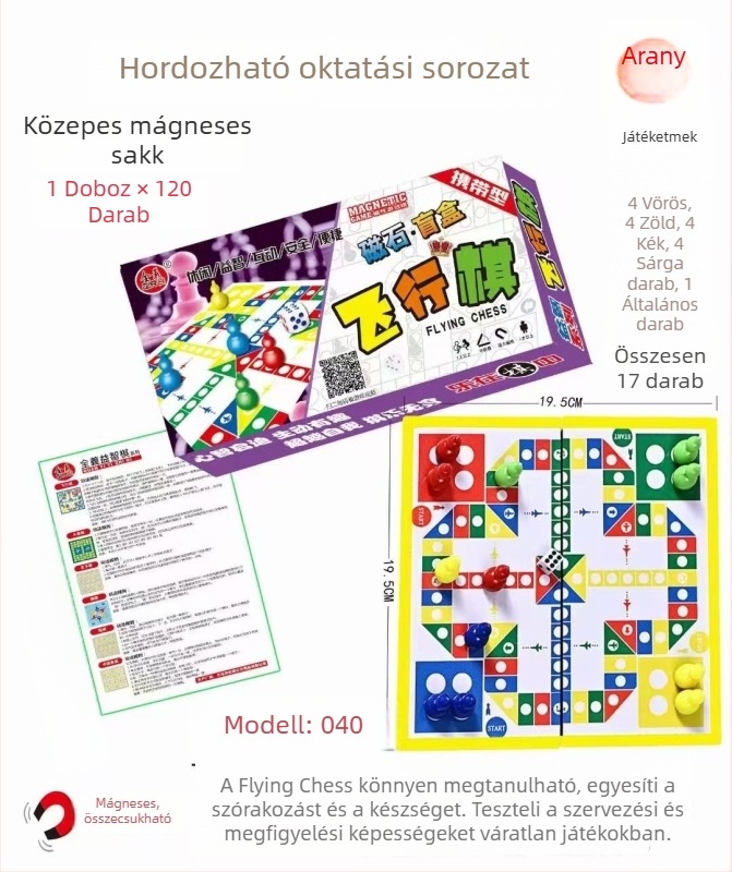 Hordozható mágneses játékkészlet: Chess, Flying Chess, Gobang, Snakes and Ladders, Checkers; ABS anyag, kb. 200 g, hordozható oktatási játék iskola, otthon és közösség számára