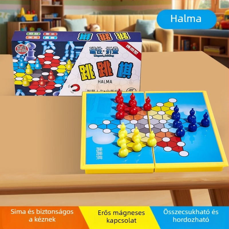 Hordozható mágneses játékkészlet: Chess, Flying Chess, Gobang, Snakes and Ladders, Checkers; ABS anyag, kb. 200 g, hordozható oktatási játék iskola, otthon és közösség számára