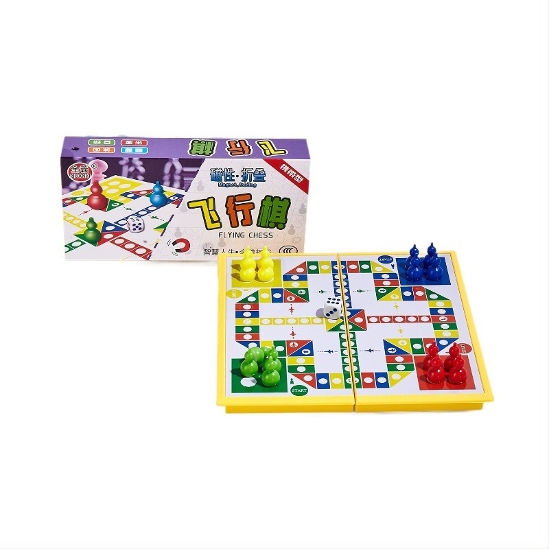 Hordozható mágneses játékkészlet: Chess, Flying Chess, Gobang, Snakes and Ladders, Checkers; ABS anyag, kb. 200 g, hordozható oktatási játék iskola, otthon és közösség számára