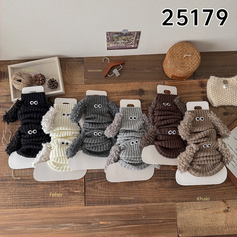 Kislányoknak készült akril szálú zokni, karikatúra kutya mintával, jacquard kötés, középmagas hossz, téli használatra