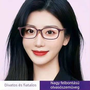 Olvasószemüveg kristály lencsékkel, nagy felbontású, kopás- és karcolásálló, TR90 keret, teljes keret, négyszögletes forma (kristálylencsék; TR90 keret; teljes keret; négyszögletes forma; 2025 nyár)