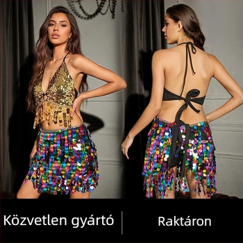 Hasi táncöv készlet csüngőkkel és flitteres szoknyával – orientális tánc előadásra szóló jelmez, street hipster stílus, poliészter 95%+