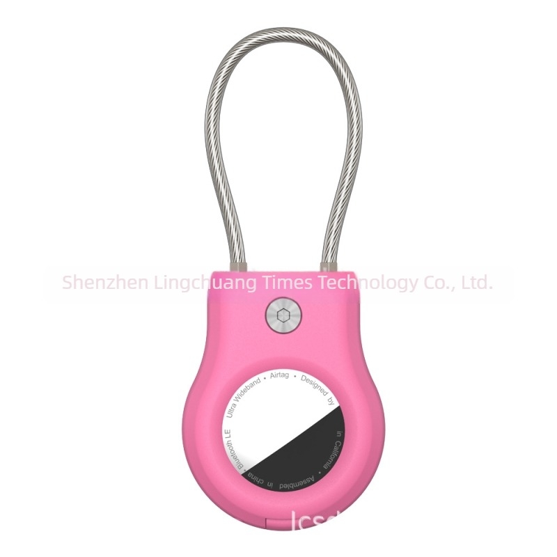 AirTag védőtok acélkábellel és fémlapos kulcstartóval, Apple AirTag-kompatibilis, anyagok: PC + rozsdamentes acél, injekciós öntés, egyszínű, egyszerű dizájn