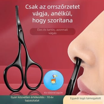 Orrszőr-nyíró kerek fejjel – kézi működésű készlet, kis ollóval és körömvágóval, rozsdamentes acélból