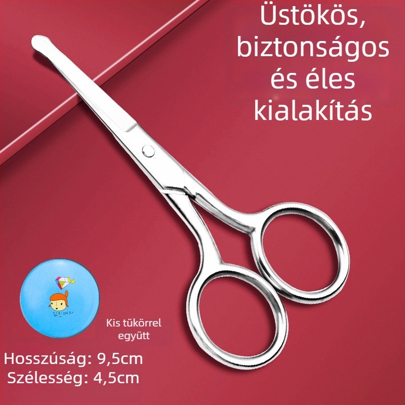 Orrszőr-nyíró kerek fejjel – kézi működésű készlet, kis ollóval és körömvágóval, rozsdamentes acélból