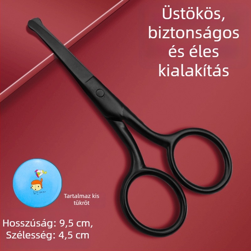 Orrszőr-nyíró kerek fejjel – kézi működésű készlet, kis ollóval és körömvágóval, rozsdamentes acélból