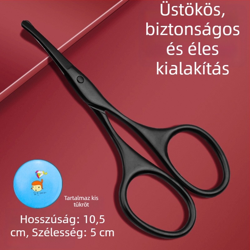 Orrszőr-nyíró kerek fejjel – kézi működésű készlet, kis ollóval és körömvágóval, rozsdamentes acélból