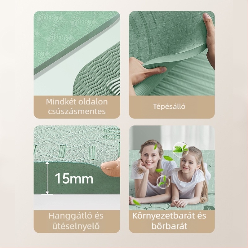 Kétszemélyes jóga matrac, TPE anyag, 8 mm vastagság, 3,2 kg tömeg, csúszásmentes és csendes, ütéscsillapítás, virágos mintával