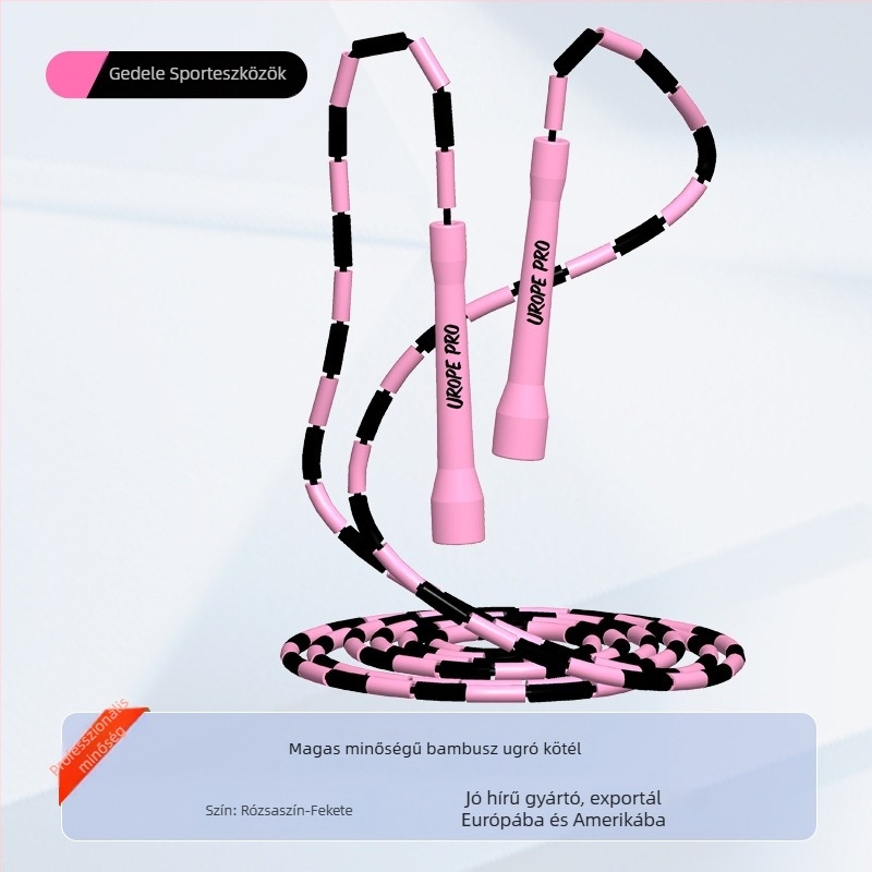 Bambusz fonálú ugrókötél PP gyöngyökkel, állítható, több színű gyöngyök, felnőtteknek és gyerekeknek