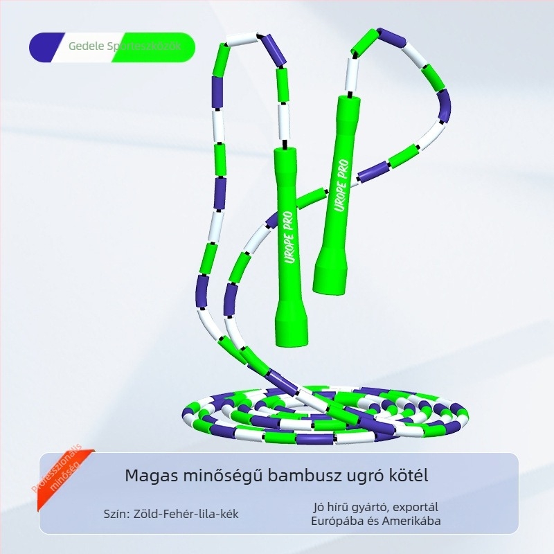Bambusz fonálú ugrókötél PP gyöngyökkel, állítható, több színű gyöngyök, felnőtteknek és gyerekeknek