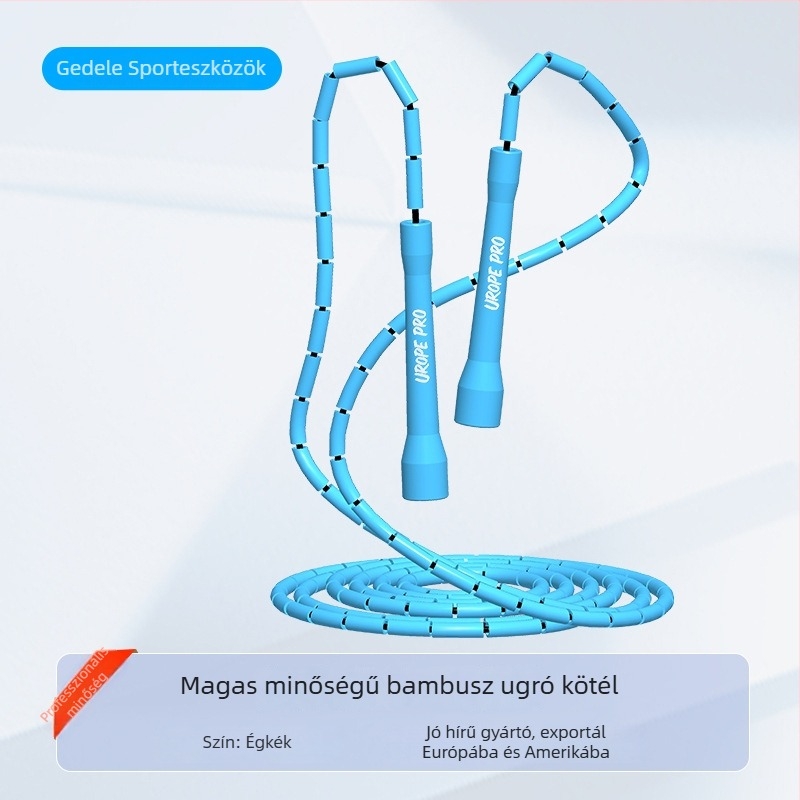 Bambusz fonálú ugrókötél PP gyöngyökkel, állítható, több színű gyöngyök, felnőtteknek és gyerekeknek