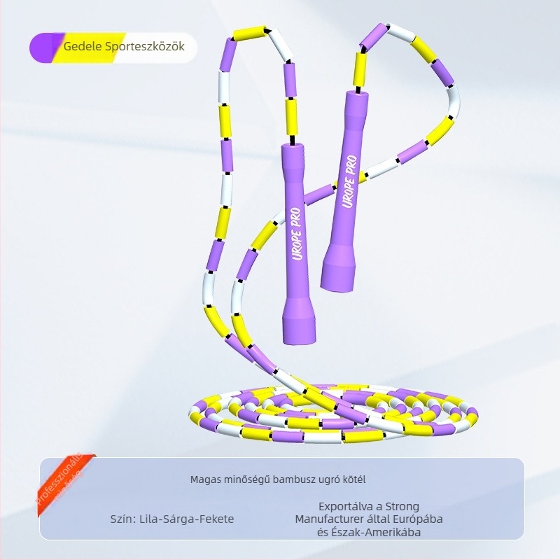 Bambusz fonálú ugrókötél PP gyöngyökkel, állítható, több színű gyöngyök, felnőtteknek és gyerekeknek