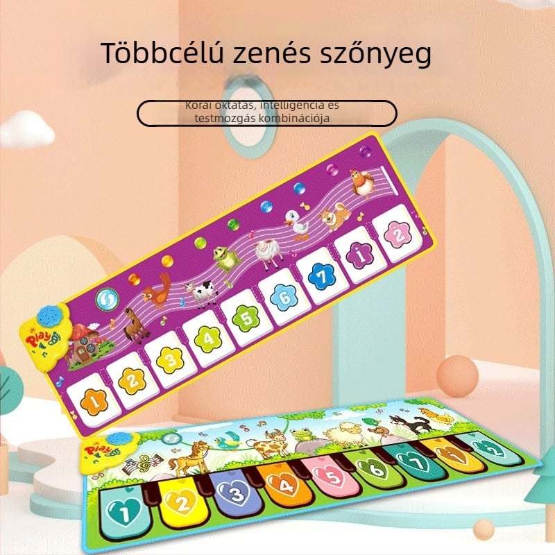 Rögzíthető láb-pianos matrac gyerekeknek – állatos zenei matrac, interaktív játék alátét