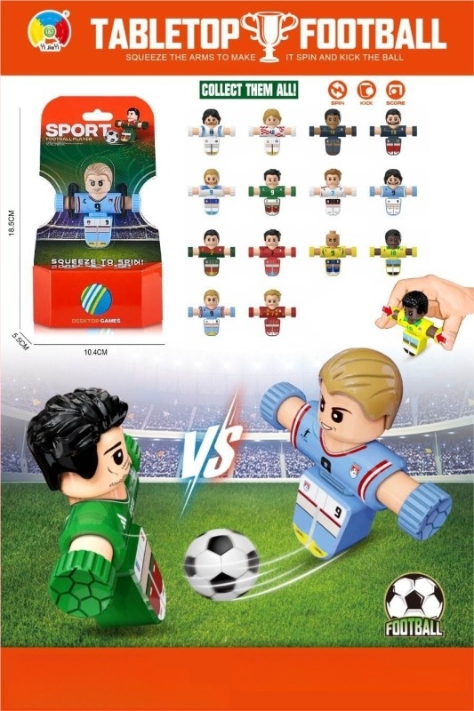 Gyerekeknek szánt asztali foci játék katapultás működéssel; műanyag kivitel; 4–14 éveseknek; származás Guangdong; csomagolás: színes doboz.