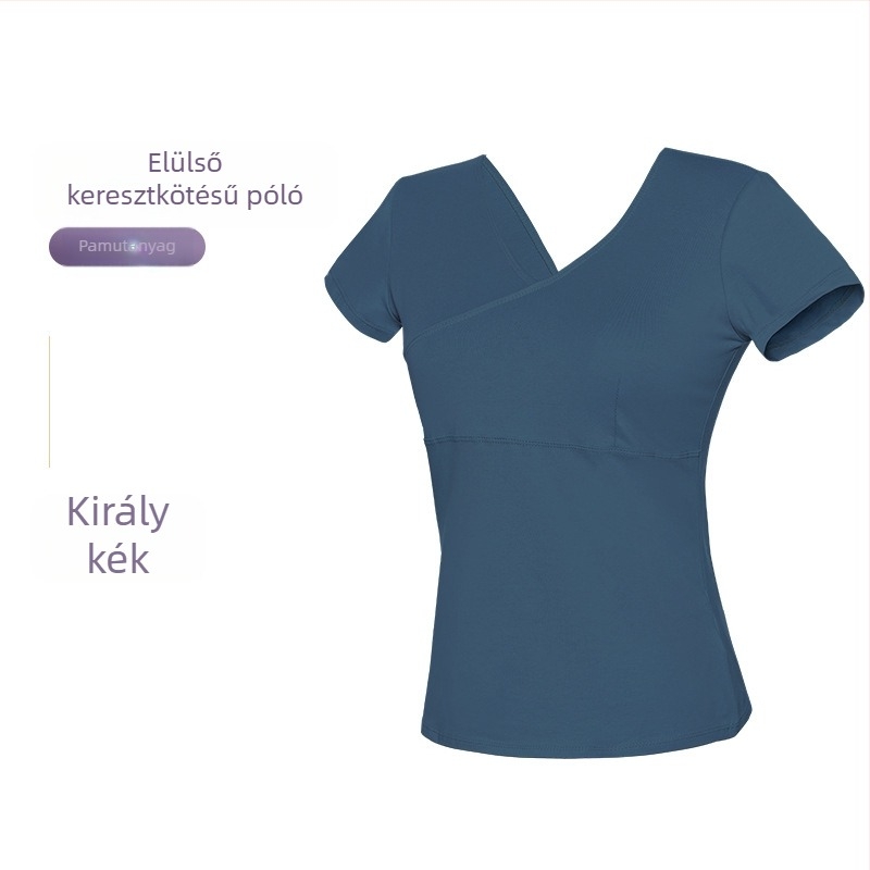 Női táncfelső – rövid ujjú pamut felső előre keresztezéssel, balett gyakorlóruha, felnőtt, egyszínű mintázat, pamut 93%, bélés viszkóz 95%