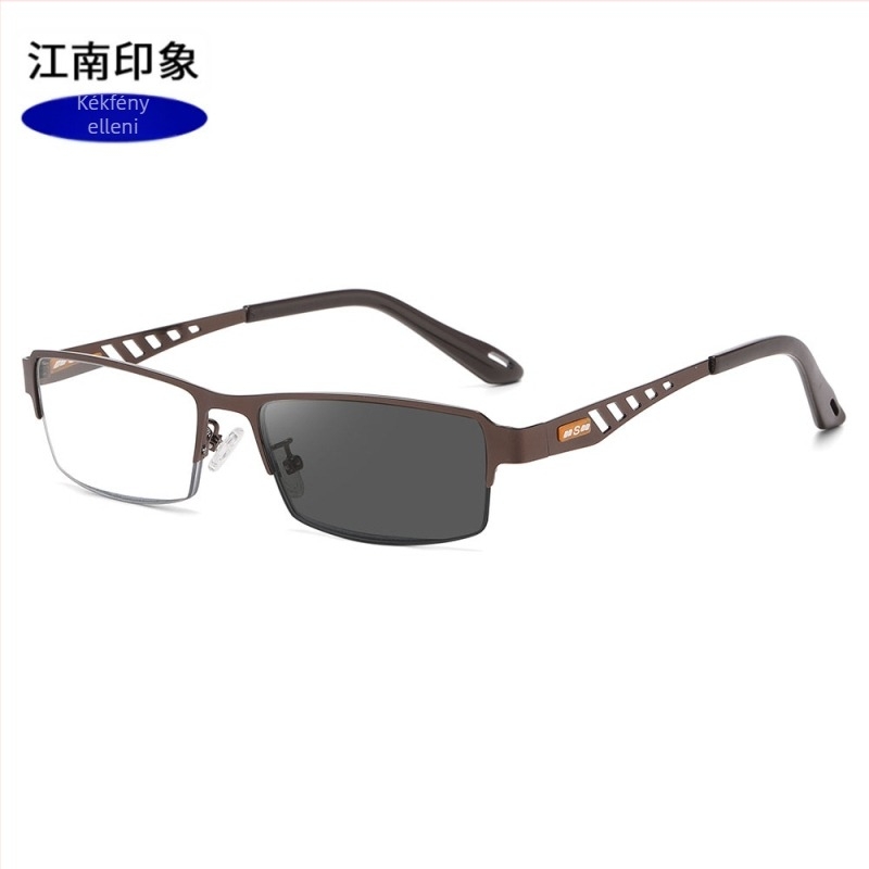Progresszív olvasószemüveg anti-kék fény, színváltó lencsék, AC lencsematerial, fém négyszögletes keret