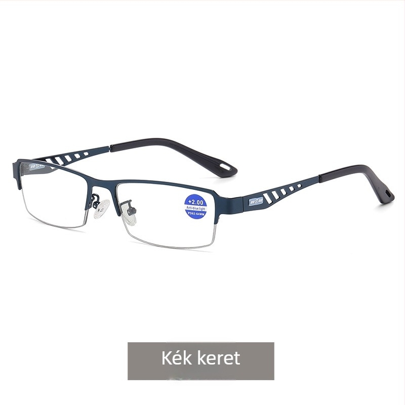 Progresszív olvasószemüveg anti-kék fény, színváltó lencsék, AC lencsematerial, fém négyszögletes keret