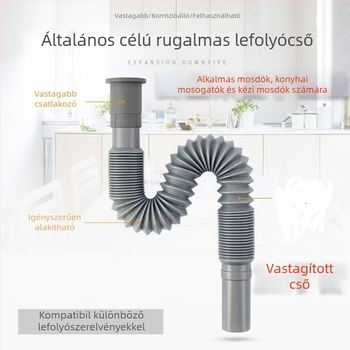 Konyhai mosogató lefolyó idomok, PP, közvetlen dugós telepítés, szagtalanító, korrózióálló, visszafolyást gátló