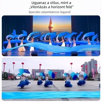 Hosszú bambusz táncfán tókék gradienttel, nyitó előadásra, kínai stílusú; kellék felnőtt has-táncra és Yangko számára.