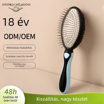 Kétoldalas fésű háziállatoknak, sertésszőrrel masszírozó tüskékkel a szőrzet eltávolításához, fém/plasztik kivitel, Green grass