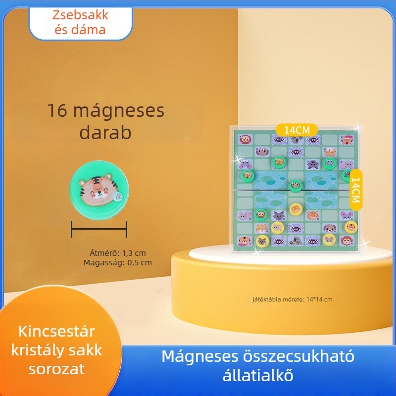 Mágneses összecsukható zseb-társasjáték — többjátékos oktatási készlet Flying Chess, Snakes and Ladders, Kínai sakk, Backgammon, Gomoku és Dáma; Anyaga műanyag, 7–14 évesek számára